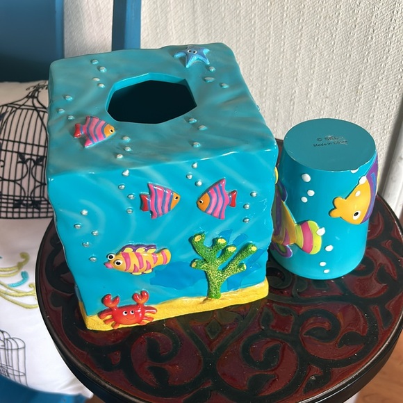Ceramic Sea Creature Underwater Ocean Tissue Box Cover & Cup - Picture 5 of 8